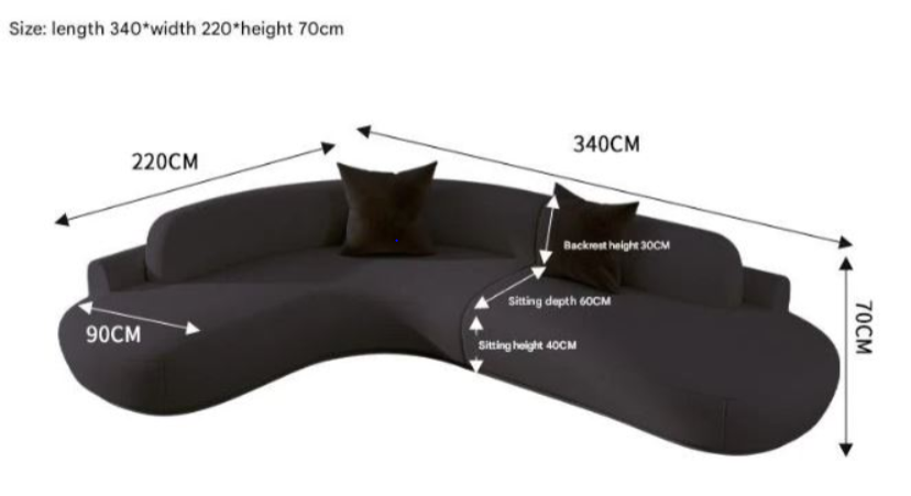 Curved Sectional Sofa - Organic Shape - Matte Velvet - Multiple Sizes